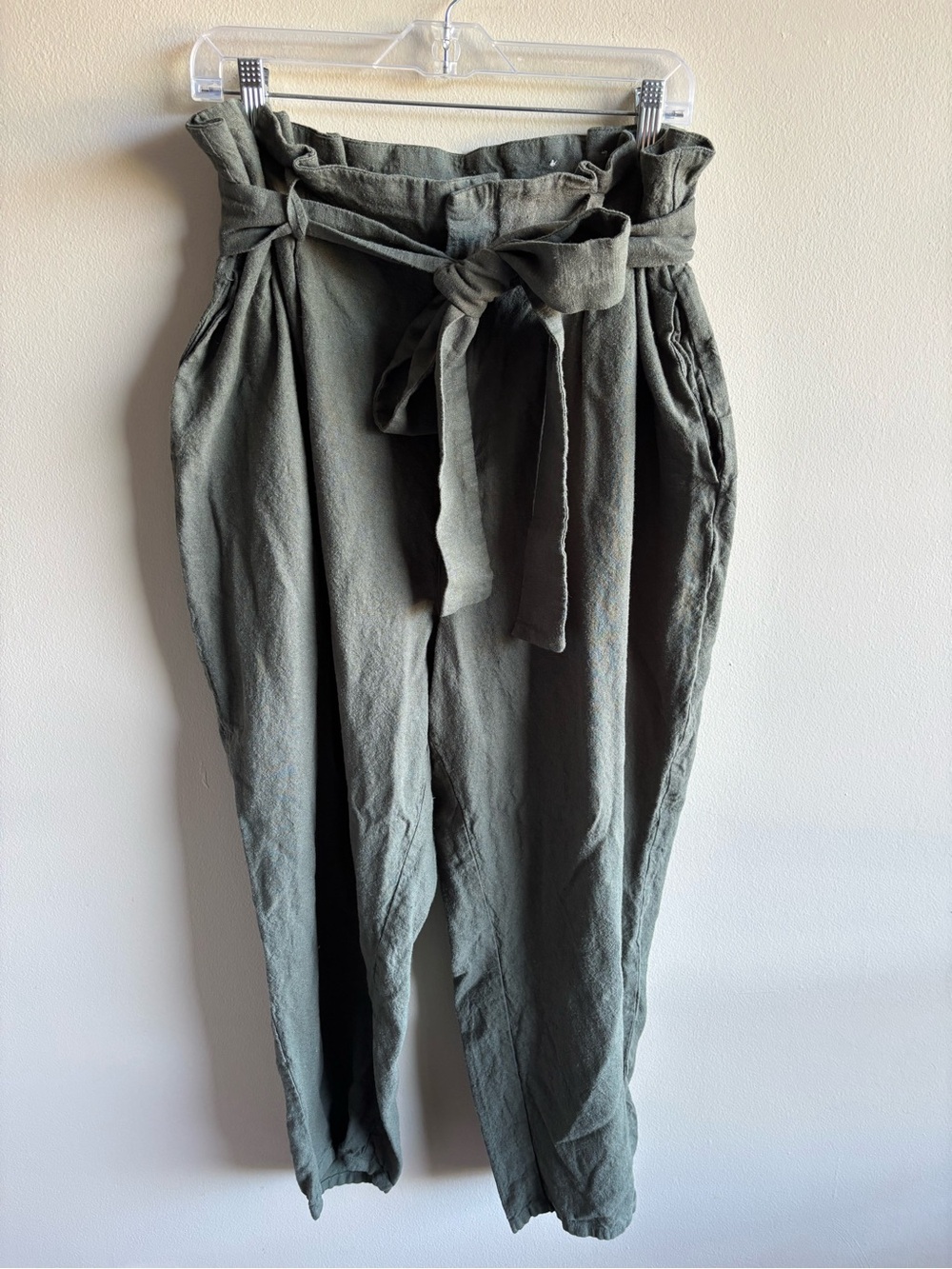On 34th Linen Blend Paper Bag Waist Capri Pants Green Plus Size 20W